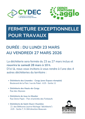 Fermeture de la déchèterie 23-27 mars