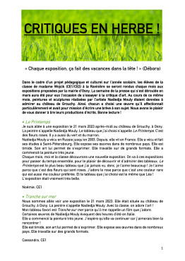Critiques en herbe 2023 CEI/CE2  La Ravinière